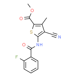 ChemSpider 2D Image | Methyl 4-cyano-5-[(2-fluorobenzoyl)amino]-3-methyl-2-thiophenecarboxylate | C15H11FN2O3S