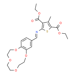 ChemSpider 2D Image | Diethyl 5-[(E)-(2,3,5,6,8,9-hexahydro-1,4,7,10-benzotetraoxacyclododecin-12-ylmethylene)amino]-3-methyl-2,4-thiophenedicarboxylate | C24H29NO8S