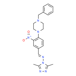 ChemSpider 2D Image | N-{(E)-[4-(4-Benzylpiperazin-1-yl)-3-nitrophenyl]methylene}-3,5-dimethyl-4H-1,2,4-triazol-4-amine | C22H25N7O2