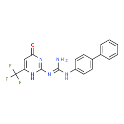 ChemSpider 2D Image | 1-(4-Biphenylyl)-2-[4-oxo-6-(trifluoromethyl)-1,4-dihydro-2-pyrimidinyl]guanidine | C18H14F3N5O