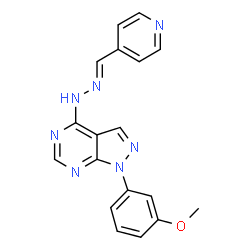 ChemSpider 2D Image | 1-(3-Methoxyphenyl)-4-[(2E)-2-(4-pyridinylmethylene)hydrazino]-1H-pyrazolo[3,4-d]pyrimidine | C18H15N7O