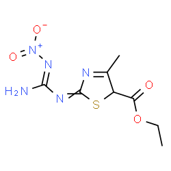 ChemSpider 2D Image | Ethyl 4-methyl-2-[(N'-nitrocarbamimidoyl)imino]-2,5-dihydro-1,3-thiazole-5-carboxylate | C8H11N5O4S