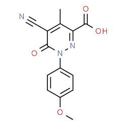 ChemSpider 2D Image | 5-Cyano-1-(4-methoxyphenyl)-4-methyl-6-oxo-1,6-dihydro-3-pyridazinecarboxylic acid | C14H11N3O4