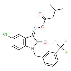 ChemSpider 2D Image | (3Z)-5-Chloro-3-{[(3-methylbutanoyl)oxy]imino}-1-[3-(trifluoromethyl)benzyl]-1,3-dihydro-2H-indol-2-one | C21H18ClF3N2O3