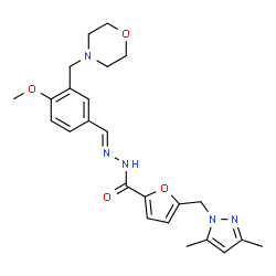 ChemSpider 2D Image | 5-[(3,5-Dimethyl-1H-pyrazol-1-yl)methyl]-N'-{(E)-[4-methoxy-3-(4-morpholinylmethyl)phenyl]methylene}-2-furohydrazide | C24H29N5O4