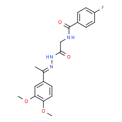 ChemSpider 2D Image | N-(2-{(2E)-2-[1-(3,4-Dimethoxyphenyl)ethylidene]hydrazino}-2-oxoethyl)-4-fluorobenzamide | C19H20FN3O4