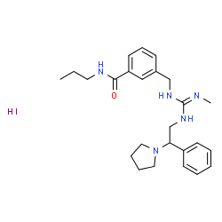 ChemSpider 2D Image | 3-({N''-Methyl-N'-[2-phenyl-2-(1-pyrrolidinyl)ethyl]carbamimidamido}methyl)-N-propylbenzamide hydroiodide (1:1) | C25H36IN5O