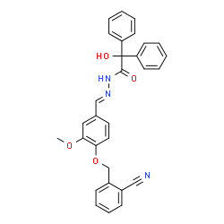 ChemSpider 2D Image | N'-[(E)-{4-[(2-Cyanobenzyl)oxy]-3-methoxyphenyl}methylene]-2-hydroxy-2,2-diphenylacetohydrazide | C30H25N3O4