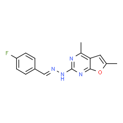 ChemSpider 2D Image | 2-[(2E)-2-(4-Fluorobenzylidene)hydrazino]-4,6-dimethylfuro[2,3-d]pyrimidine | C15H13FN4O