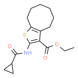 ChemSpider 2D Image | Ethyl 2-[(cyclopropylcarbonyl)amino]-4,5,6,7,8,9-hexahydrocycloocta[b]thiophene-3-carboxylate | C17H23NO3S