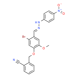 ChemSpider 2D Image | 2-[(5-Bromo-2-methoxy-4-{(E)-[(4-nitrophenyl)hydrazono]methyl}phenoxy)methyl]benzonitrile | C22H17BrN4O4