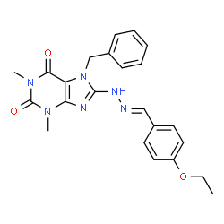 ChemSpider 2D Image | 7-Benzyl-8-[(2E)-2-(4-ethoxybenzylidene)hydrazino]-1,3-dimethyl-3,7-dihydro-1H-purine-2,6-dione | C23H24N6O3