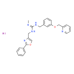 ChemSpider 2D Image | 2-Methyl-1-[(2-phenyl-1,3-oxazol-4-yl)methyl]-3-[3-(2-pyridinylmethoxy)benzyl]guanidine hydroiodide (1:1) | C25H26IN5O2