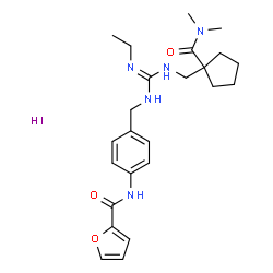 ChemSpider 2D Image | N-{4-[(N'-{[1-(Dimethylcarbamoyl)cyclopentyl]methyl}-N''-ethylcarbamimidamido)methyl]phenyl}-2-furamide hydroiodide (1:1) | C24H34IN5O3