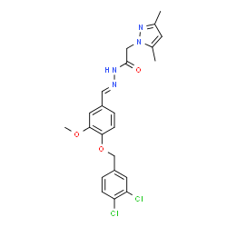 ChemSpider 2D Image | N'-[(E)-{4-[(3,4-Dichlorobenzyl)oxy]-3-methoxyphenyl}methylene]-2-(3,5-dimethyl-1H-pyrazol-1-yl)acetohydrazide | C22H22Cl2N4O3
