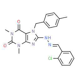 ChemSpider 2D Image | 8-[(2E)-2-(2-Chlorobenzylidene)hydrazino]-1,3-dimethyl-7-(4-methylbenzyl)-3,7-dihydro-1H-purine-2,6-dione | C22H21ClN6O2