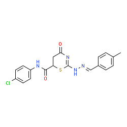 ChemSpider 2D Image | N-(4-Chlorophenyl)-2-[(2E)-2-(4-methylbenzylidene)hydrazino]-4-oxo-5,6-dihydro-4H-1,3-thiazine-6-carboxamide | C19H17ClN4O2S