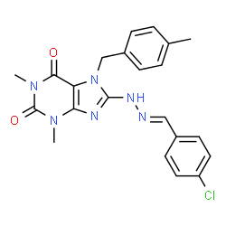 ChemSpider 2D Image | 8-[(2E)-2-(4-Chlorobenzylidene)hydrazino]-1,3-dimethyl-7-(4-methylbenzyl)-3,7-dihydro-1H-purine-2,6-dione | C22H21ClN6O2