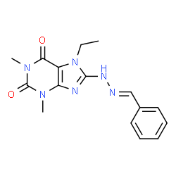 ChemSpider 2D Image | 8-[(2E)-2-Benzylidenehydrazino]-7-ethyl-1,3-dimethyl-3,7-dihydro-1H-purine-2,6-dione | C16H18N6O2