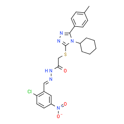 ChemSpider 2D Image | N'-[(E)-(2-Chloro-5-nitrophenyl)methylene]-2-{[4-cyclohexyl-5-(4-methylphenyl)-4H-1,2,4-triazol-3-yl]sulfanyl}acetohydrazide | C24H25ClN6O3S