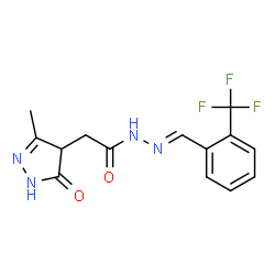 ChemSpider 2D Image | 2-(3-Hydroxy-5-methyl-4H-pyrazol-4-yl)-N'-{(E)-[2-(trifluoromethyl)phenyl]methylene}acetohydrazide | C14H13F3N4O2
