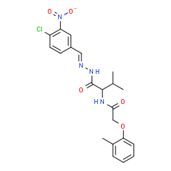 ChemSpider 2D Image | N-{1-[(2E)-2-(4-Chloro-3-nitrobenzylidene)hydrazino]-3-methyl-1-oxo-2-butanyl}-2-(2-methylphenoxy)acetamide | C21H23ClN4O5
