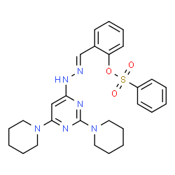 ChemSpider 2D Image | 2-[(E)-{[2,6-Di(1-piperidinyl)-4-pyrimidinyl]hydrazono}methyl]phenyl benzenesulfonate | C27H32N6O3S