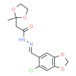 ChemSpider 2D Image | N'-[(E)-(6-Chloro-1,3-benzodioxol-5-yl)methylene]-2-(2-methyl-1,3-dioxolan-2-yl)acetohydrazide | C14H15ClN2O5
