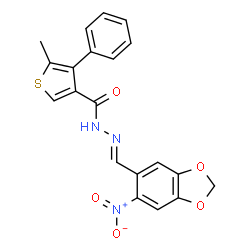 ChemSpider 2D Image | 5-Methyl-N'-[(E)-(6-nitro-1,3-benzodioxol-5-yl)methylene]-4-phenyl-3-thiophenecarbohydrazide | C20H15N3O5S