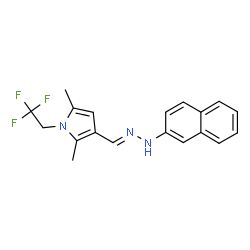 ChemSpider 2D Image | 2,5-Dimethyl-3-[(E)-(2-naphthylhydrazono)methyl]-1-(2,2,2-trifluoroethyl)-1H-pyrrole | C19H18F3N3
