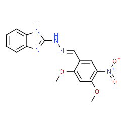 ChemSpider 2D Image | 2-[(2E)-2-(2,4-Dimethoxy-5-nitrobenzylidene)hydrazino]-1H-benzimidazole | C16H15N5O4