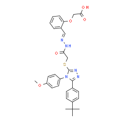 ChemSpider 2D Image | {2-[(E)-{[({4-(4-Methoxyphenyl)-5-[4-(2-methyl-2-propanyl)phenyl]-4H-1,2,4-triazol-3-yl}sulfanyl)acetyl]hydrazono}methyl]phenoxy}acetic acid | C30H31N5O5S