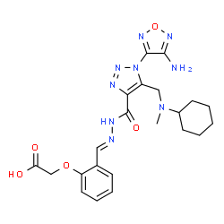 ChemSpider 2D Image | {2-[(E)-({[1-(4-Amino-1,2,5-oxadiazol-3-yl)-5-{[cyclohexyl(methyl)amino]methyl}-1H-1,2,3-triazol-4-yl]carbonyl}hydrazono)methyl]phenoxy}acetic acid | C22H27N9O5