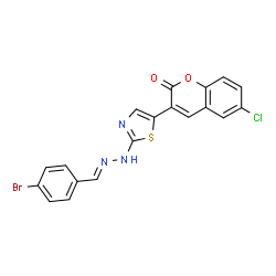 ChemSpider 2D Image | 3-{2-[(2E)-2-(4-Bromobenzylidene)hydrazino]-1,3-thiazol-5-yl}-6-chloro-2H-chromen-2-one | C19H11BrClN3O2S