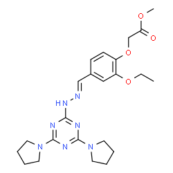 ChemSpider 2D Image | Methyl {4-[(E)-{[4,6-di(1-pyrrolidinyl)-1,3,5-triazin-2-yl]hydrazono}methyl]-2-ethoxyphenoxy}acetate | C23H31N7O4