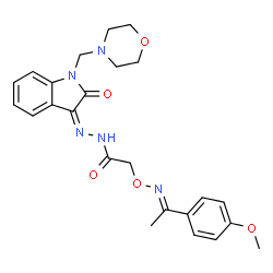 ChemSpider 2D Image | 2-({(E)-[1-(4-Methoxyphenyl)ethylidene]amino}oxy)-N'-[(3Z)-1-(4-morpholinylmethyl)-2-oxo-1,2-dihydro-3H-indol-3-ylidene]acetohydrazide | C24H27N5O5