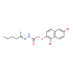 ChemSpider 2D Image | 2-[(1,6-Dibromo-2-naphthyl)oxy]-N'-[(2E)-2-hexanylidene]acetohydrazide | C18H20Br2N2O2