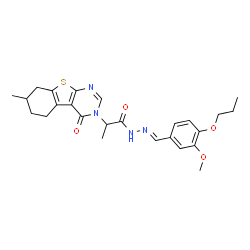 ChemSpider 2D Image | N'-[(E)-(3-Methoxy-4-propoxyphenyl)methylene]-2-(7-methyl-4-oxo-5,6,7,8-tetrahydro[1]benzothieno[2,3-d]pyrimidin-3(4H)-yl)propanehydrazide | C25H30N4O4S
