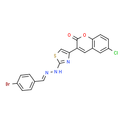 ChemSpider 2D Image | 3-{2-[(2E)-2-(4-Bromobenzylidene)hydrazino]-1,3-thiazol-4-yl}-6-chloro-2H-chromen-2-one | C19H11BrClN3O2S