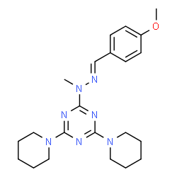 ChemSpider 2D Image | 2-[(2E)-2-(4-Methoxybenzylidene)-1-methylhydrazino]-4,6-di(1-piperidinyl)-1,3,5-triazine | C22H31N7O