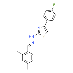 ChemSpider 2D Image | 2-[(2E)-2-(2,4-Dimethylbenzylidene)hydrazino]-4-(4-fluorophenyl)-1,3-thiazole | C18H16FN3S