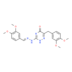 ChemSpider 2D Image | 6-(3,4-Dimethoxybenzyl)-3-[(2E)-2-(3,4-dimethoxybenzylidene)hydrazino]-1,2,4-triazin-5(2H)-one | C21H23N5O5