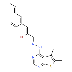 ChemSpider 2D Image | 4-{(2E)-2-[(2Z,4E,6E)-2-Bromo-4-vinyl-2,4,6-octatrien-1-ylidene]hydrazino}-5,6-dimethylthieno[2,3-d]pyrimidine | C18H19BrN4S