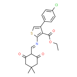 ChemSpider 2D Image | Ethyl 4-(4-chlorophenyl)-2-{(E)-[(4,4-dimethyl-2,6-dioxocyclohexyl)methylene]amino}-3-thiophenecarboxylate | C22H22ClNO4S