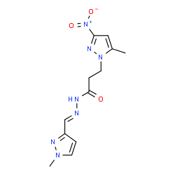 ChemSpider 2D Image | 3-(5-Methyl-3-nitro-1H-pyrazol-1-yl)-N'-[(E)-(1-methyl-1H-pyrazol-3-yl)methylene]propanehydrazide | C12H15N7O3
