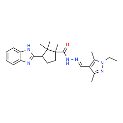 ChemSpider 2D Image | 3-(1H-Benzimidazol-2-yl)-N'-[(E)-(1-ethyl-3,5-dimethyl-1H-pyrazol-4-yl)methylene]-1,2,2-trimethylcyclopentanecarbohydrazide | C24H32N6O