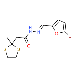 ChemSpider 2D Image | N'-[(E)-(5-Bromo-2-furyl)methylene]-2-(2-methyl-1,3-dithiolan-2-yl)acetohydrazide | C11H13BrN2O2S2