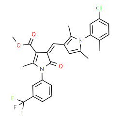 ChemSpider 2D Image | Methyl (4Z)-4-{[1-(5-chloro-2-methylphenyl)-2,5-dimethyl-1H-pyrrol-3-yl]methylene}-2-methyl-5-oxo-1-[3-(trifluoromethyl)phenyl]-4,5-dihydro-1H-pyrrole-3-carboxylate | C28H24ClF3N2O3