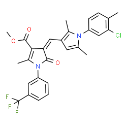 ChemSpider 2D Image | Methyl (4Z)-4-{[1-(3-chloro-4-methylphenyl)-2,5-dimethyl-1H-pyrrol-3-yl]methylene}-2-methyl-5-oxo-1-[3-(trifluoromethyl)phenyl]-4,5-dihydro-1H-pyrrole-3-carboxylate | C28H24ClF3N2O3