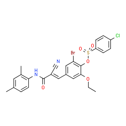 ChemSpider 2D Image | 2-Bromo-4-{(1E)-2-cyano-3-[(2,4-dimethylphenyl)amino]-3-oxo-1-propen-1-yl}-6-ethoxyphenyl 4-chlorobenzenesulfonate | C26H22BrClN2O5S